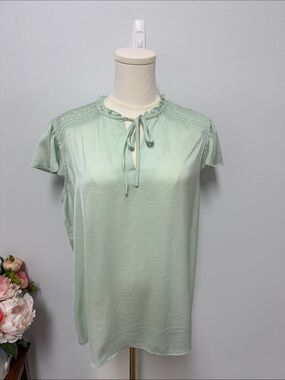 Renuar Mint Green Tie-Neck Flutter Sleeve Blouse